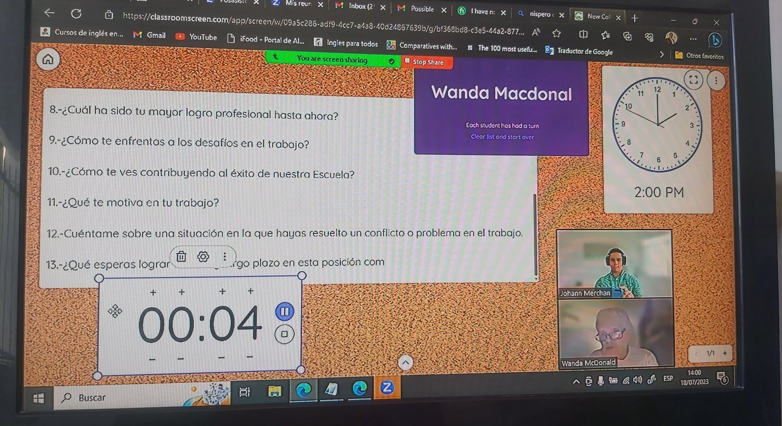 Interactive Spanish class materials, live session